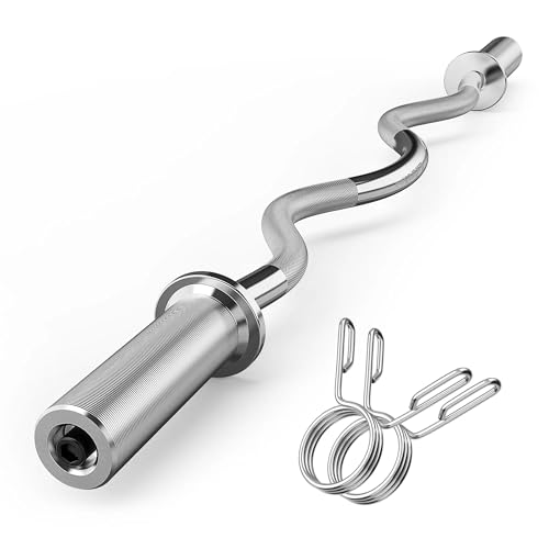 Olympic EZ Curl Barbell Bar, 47" EZ Curl Bar for Weight Lifting, Biceps, triceps, Back/Leg Muscle Group exercise,Chrome Curling Bar for 2 Inch Weight Plates,with 2 Spring Collars