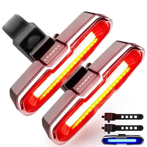 Canway Bicycle Rear Light Red/Blue, Bike Tail Light Rechargeable 168 Lumens Bike Tail Light Battery USB C 500mah 5 Modes Waterproof Safety for Road Mountain Night Riding