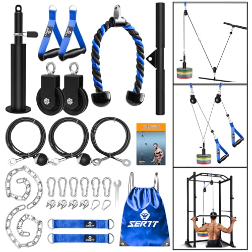 SERTT Weight Cable Pulley System Gym, Upgraded Cable Pulley Attachments for LAT Pull Down, Biceps Curl, Tricep, Arm Workouts - Home Gym Add On Equipment