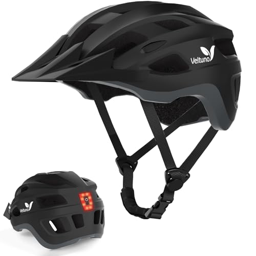 Bike Helmet for Adults, Lightweight Mountain Bicycle Helmet with USB Rechargeable LED Rear Light, Removable Sun Visor for Women, Men, Suitable for Cycling and Commuting