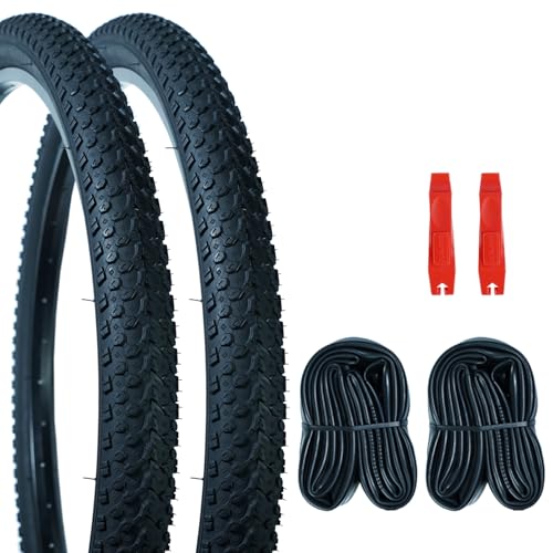 2Pack Mountain Bike Tire Replacement Kit, 20/24/26/29 Bike Tires + 2 Bike Tubes (with Puncture Sealant) + 2 Tire Levers, Folding Bike Tires with Tread Puncture Protection for On or Off-Road Use