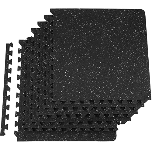 VEVOR 0.56 Inch Thick Gym Floor Mats, Rubber Top with EVA Foam, 25" x 25" Gym Flooring Workout Mats, Interlocking Puzzle Gym Mats for Gym, Home, Garage