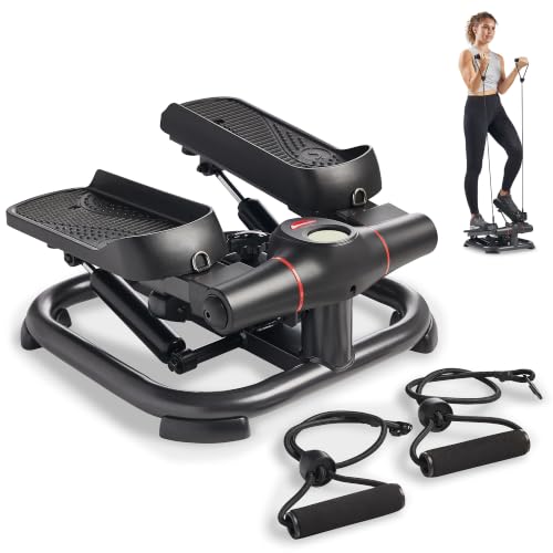 Sunny Health & Fitness 2-in-1 Premium Power Stepper with 400lbs Weight Capacity and Resistance Bands, Low-Impact Cardio, Space-Saving, Height-Adjustable, with Bluetooth and Free SunnyFit App