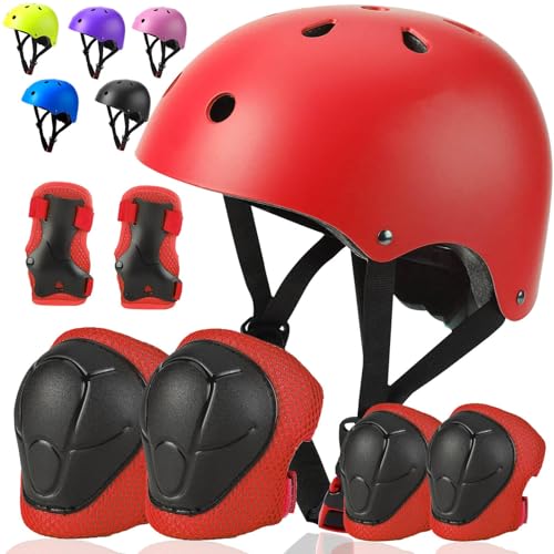 Toddler Kids Bike Helmet Set - Adjustable Cycling Helmet with Knee, Elbow Pads & Wrist Guards Sport Protective Gear Little Kid