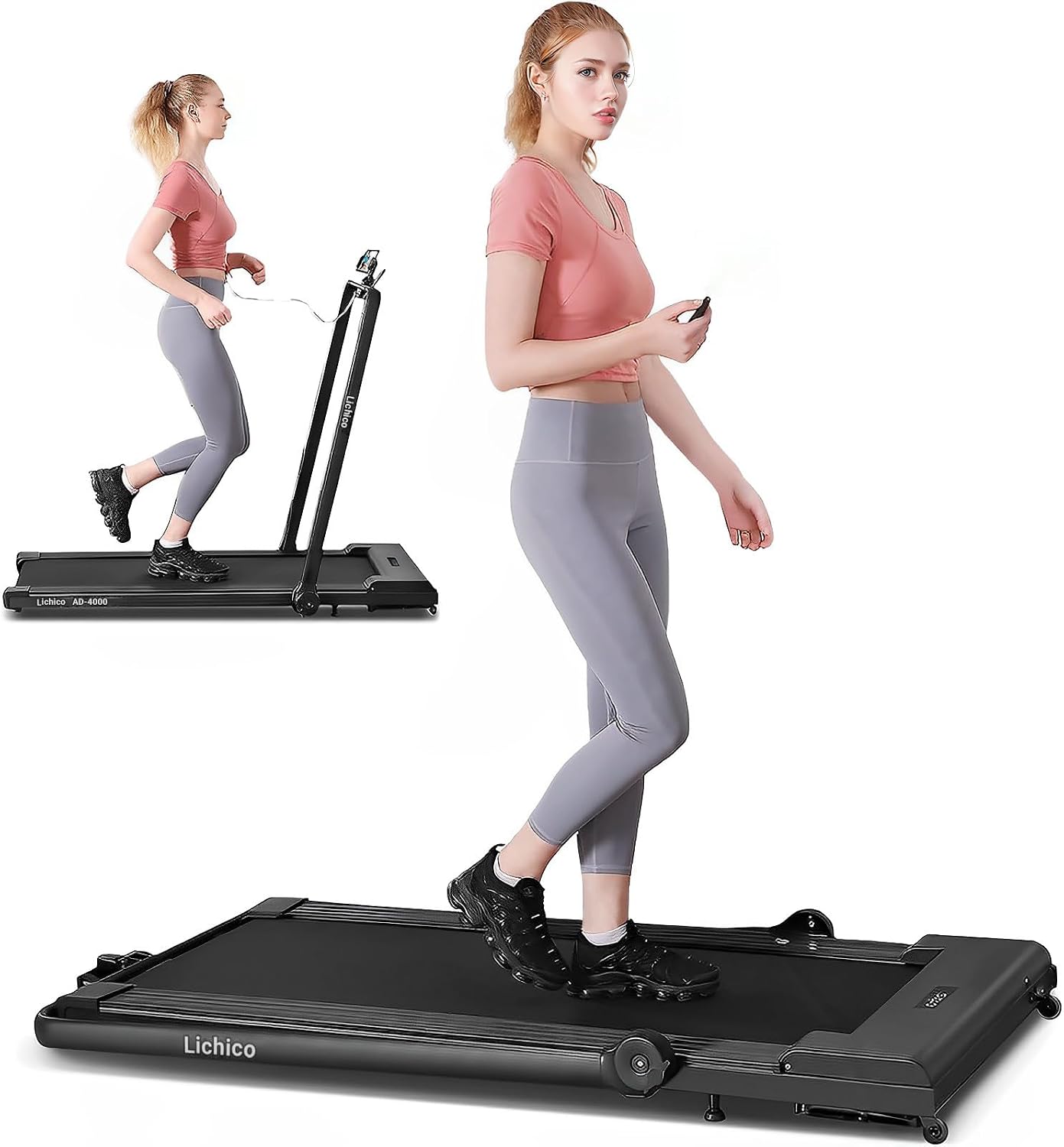 Lichico Walking Pad Under Desk Treadmill,Portable Small Treadmills for Home and Office,Super Quiet Brushless Motorized Walking Jogging Running Machine with Remote Control