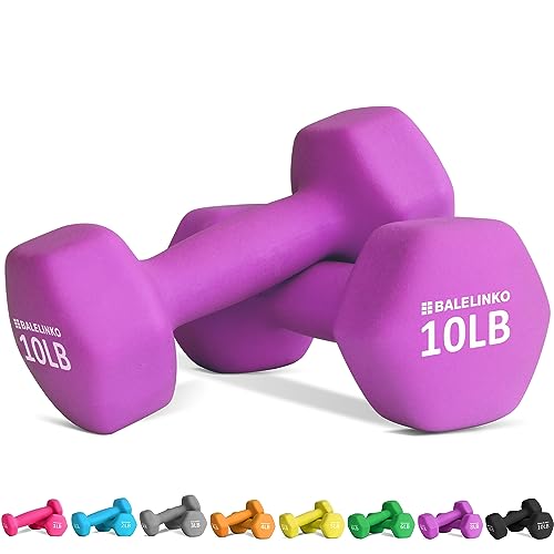 Balelinko Home Gym Equipment Workouts Strength Training Weight Loss Pilates Weights for Women, Men, Seniors and Youth (10 lb Neoprene Dumbbells)