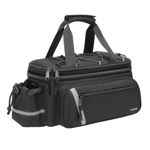 MOSISO Bike Rack Bag with Rain Cover, Bike Trunk Cooler Handag Insulated Bicycle Rear Seat Pouch with 2 Side Foldable Panniers, 8L Cycling Backseat Storage Cargo Saddle Shoulder Bag, Black