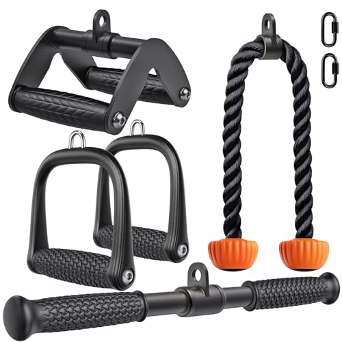 SELEWARE Triceps LAT Pulldown Attachments Home Gym Workout Accessories with Non-Slip Soft Rubber Grip Cable Machine Attachments Triceps Rope Double D Row Handle Pull Down Bar Straight Bar Exercise