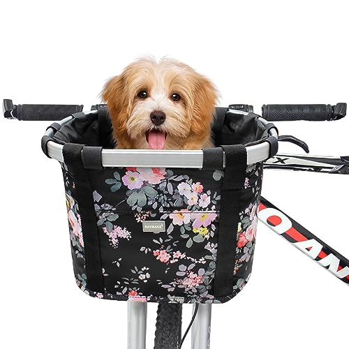 RAYMACE Bicycle Basket Dog Bike Handlebar Basket Front,Folding Detachable Quick Release Easy Install,Cycling Picnic Bag