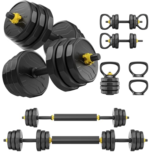 FEIERDUN Adjustable Dumbbells, 40/48/68/88lbs Free Weight Set with 4 Modes, Used as Barbell, Kettlebells, Push up Stand, Fitness Exercises for Home Gym Suitable Men/Women