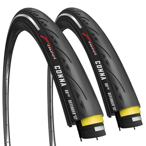 Fincci 700x25c Tire - Road Bike Tires 25-622 with 1 mm Nylon Anti Puncture - Black 700c Bike Tire Puncture Proof with Kevlar for Racing, Hybrid, Folding Bicycles - Flatless Bike Tires 28 inch