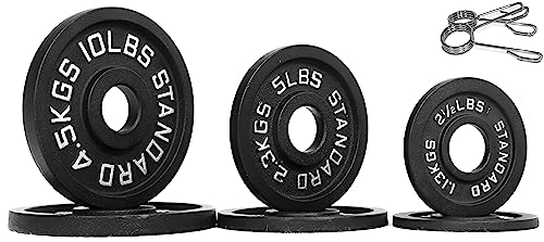 Olympic Cast Iron Plate for Strength Training and Weightlifting, Pairs, Sets or Set with Barbell, Multiple Sizes