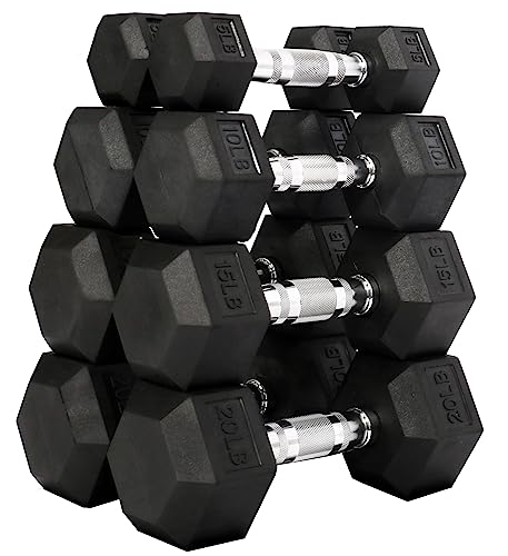 Rubber Encased Hex Dumbbell, Multiple Sizes