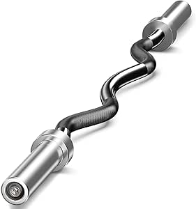 Olympic Barbell Curl Bar EZ Bar Strength Training Bar Threaded Chrome Barbell Bar for Weightlifting, Hip Thrusts, Squats and Lunges