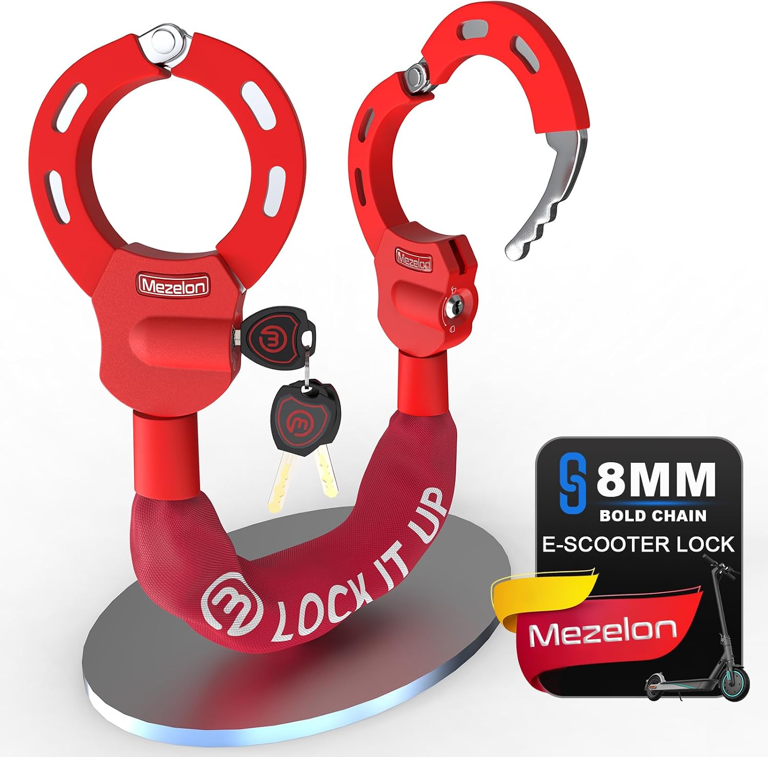 Electric Scooter Lock, 8mm Chain Lock Bike Locks Heavy Duty Anti Theft with 3 Keys for E-Bike/Electric Scooters