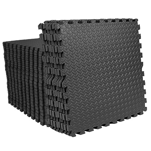 Mat Block APM36001BK Torin Interlocking Foam Exercise Floor Mats: 144 SQ FT, 1/2 inch, 36 Tiles, EVA Gym Mat Flooring, Exercise Equipment Mat for Home Gym Equipment, Black