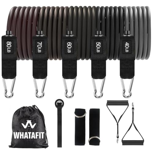 WHATAFIT Resistance Bands, Exercise Bands,Resistance Bands for Working Out, Work Out Bands with Handles for Men and Women Fitness, Strength Training Home Gym Equipment