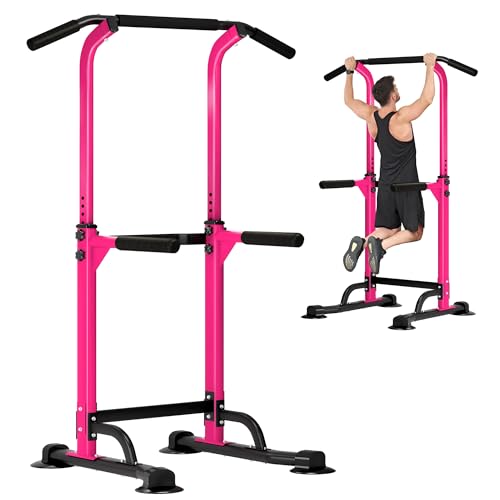 DlandHome Power Tower Pull Up Dip Station Multi-Function Fitness Equipment for Strength Training Adjustable Height Dip Stand for Home Gym