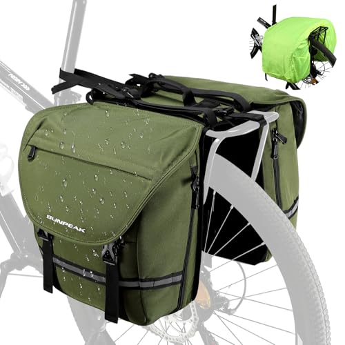 Bike Bag Accessories Panniers for Bicycle Rear Rack Bag 36L Waterproof Mountain Electric Bike Saddle Bag for Cycling Traveling Commuting Green