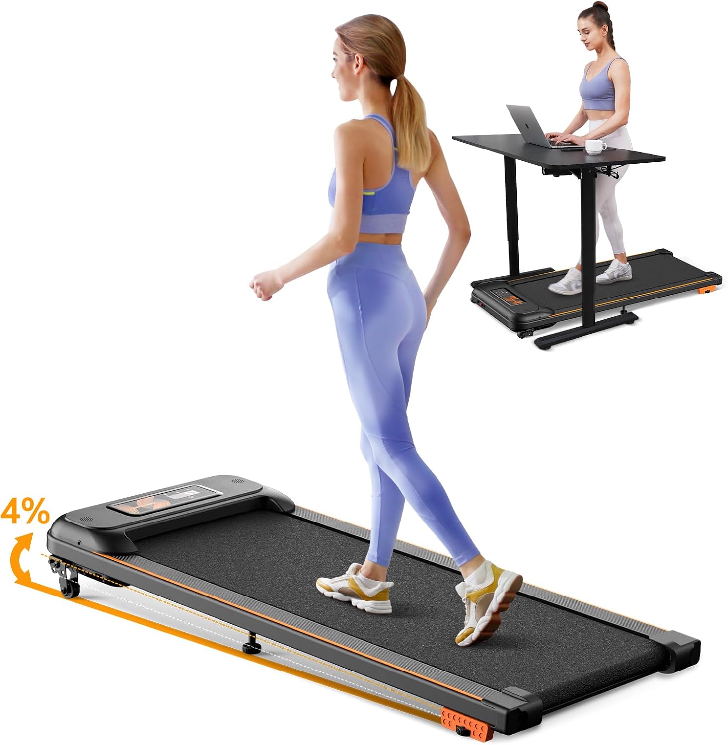 Walking Pad Treadmill with Incline and APP, Under Desk Portable Treadmill for Home Office with 265 Lbs Weight Capacity 2.5HP, Remote Control, Led Display