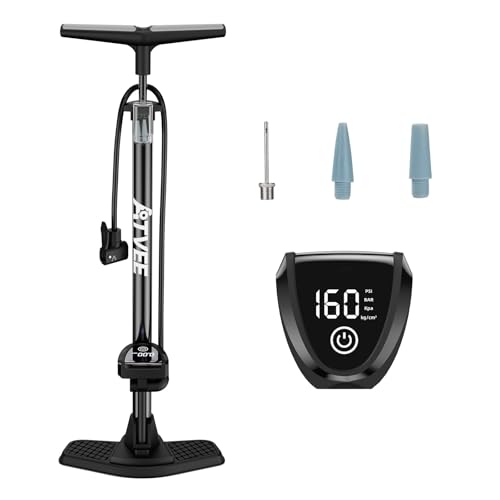 Bike Pump, 25 Height Full Size Bicycle Pump with 160 PSI High Pressure, Bike tire Pump with Presta and Schrader Valve, Bike Air Pump for Bike Tires, Balls and Swimming Ring,Bike Pumps with Psi Gauge...