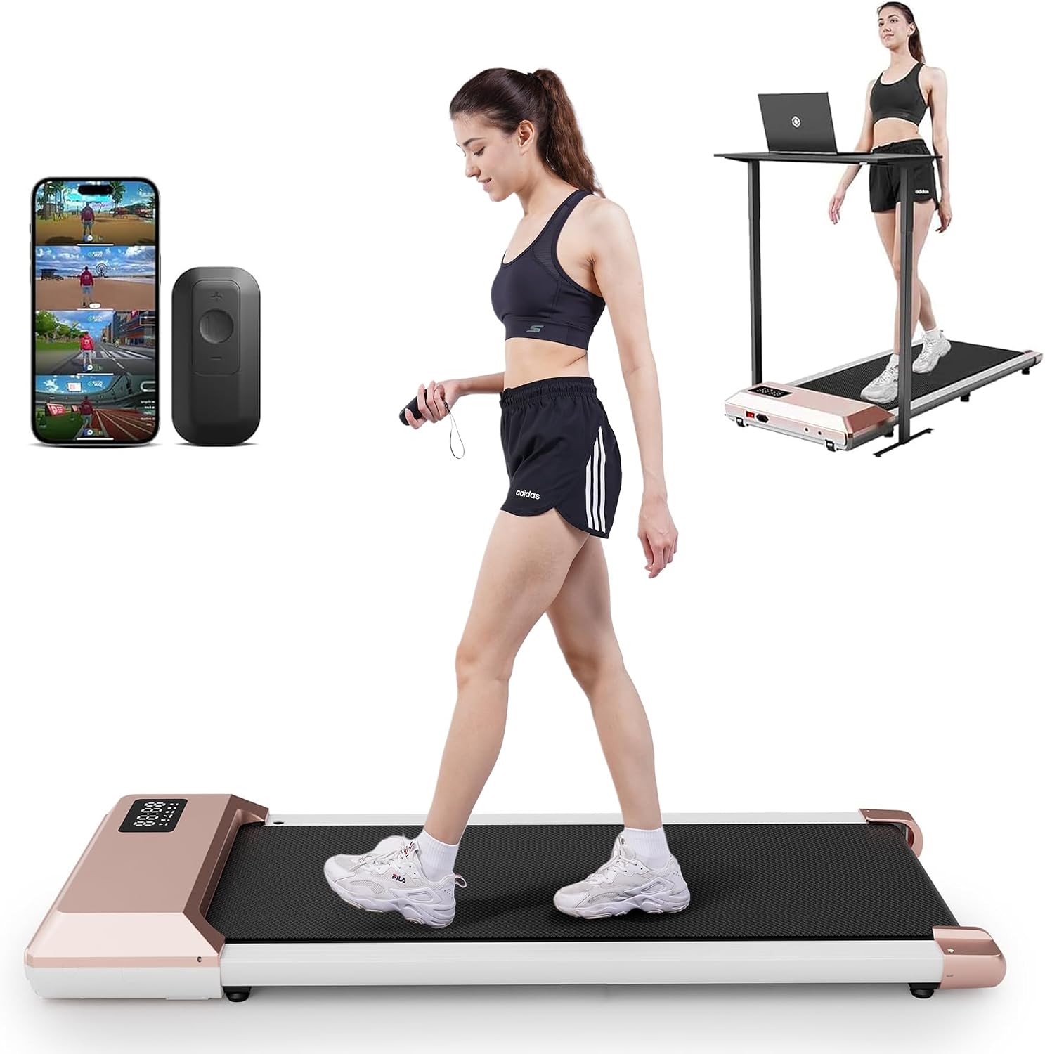 DeerRun Walking Pad, 2025 Smart Under Desk Treadmill, Treadmills for Home/Office, 2 in 1 Walking Pad Treadmill with LED Dispaly & Remote Control, Small Treadmill for Small Spaces