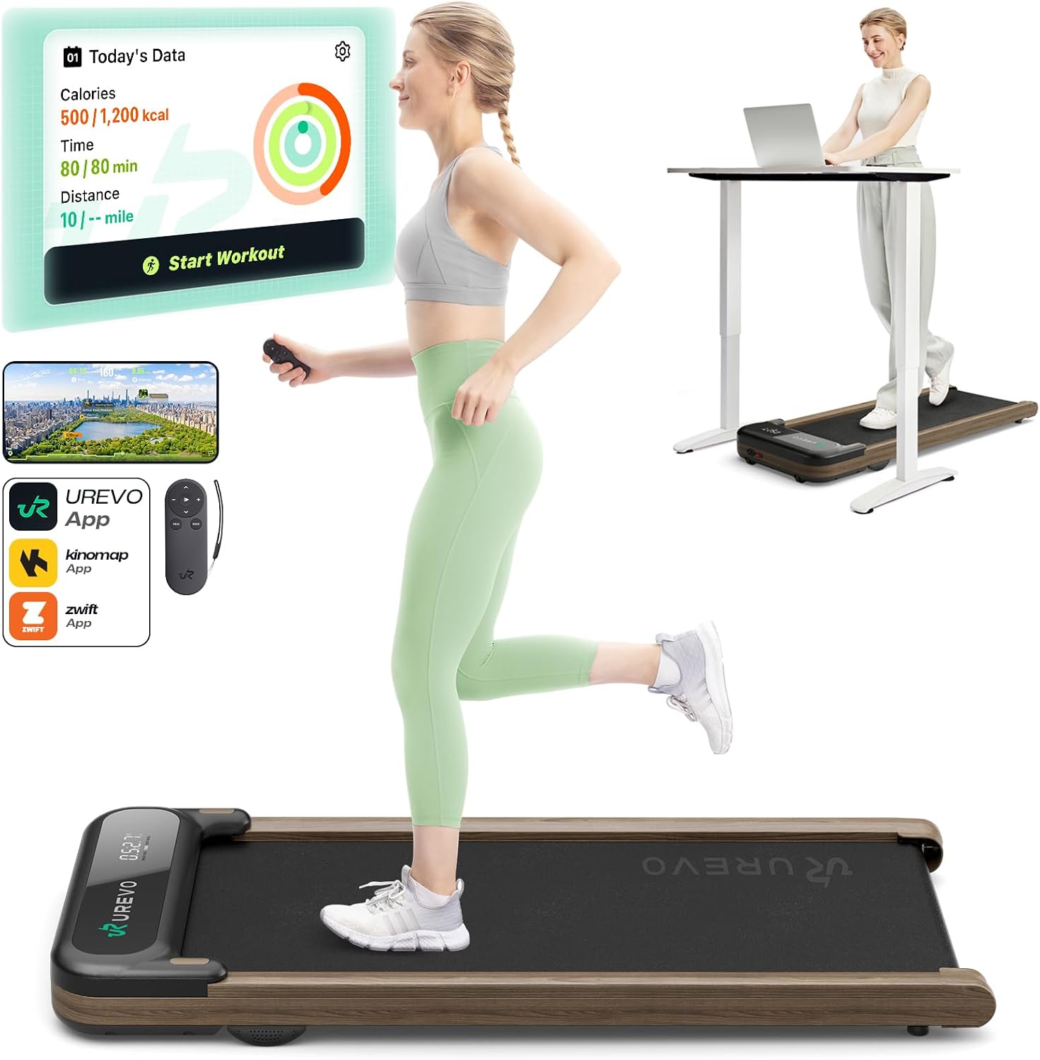 UREVO Smart Walking Pad, Standing Desk Treadmill with Double Shock Absorption, Quiet Operation, Workout APP with Track Insights and MIIT Mode, Plug and Play, Remote or APP Control for Home Office
