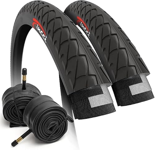 Fincci Pair 26x1.95 Bike Tire with 26 Inch Bike Tube - Slick City 26 inch Bike Tires - 50-559 Black Foldable Mountain Bike Tires with Kevlar for Electric, Trainer, Road Bikes, MTB Accessories