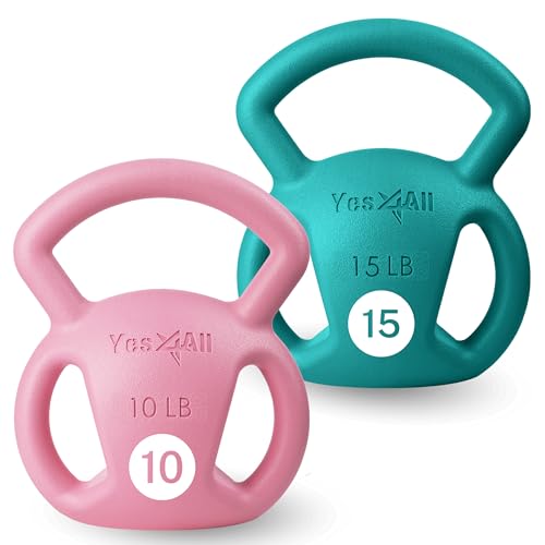 Yes4All Kettlebell, Strength Training Kettlebells for Women, Wide Multi-grip Textured Handle for Home Gym Exercises & Full Body Workout, Single 525 lb & Set of 10-15 lb