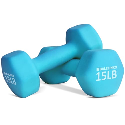 Balelinko Home Gym Equipment Workouts Strength Training Weight Loss Pilates Weights for Women, Men, Seniors and Youth (15 lb Neoprene Dumbbells)