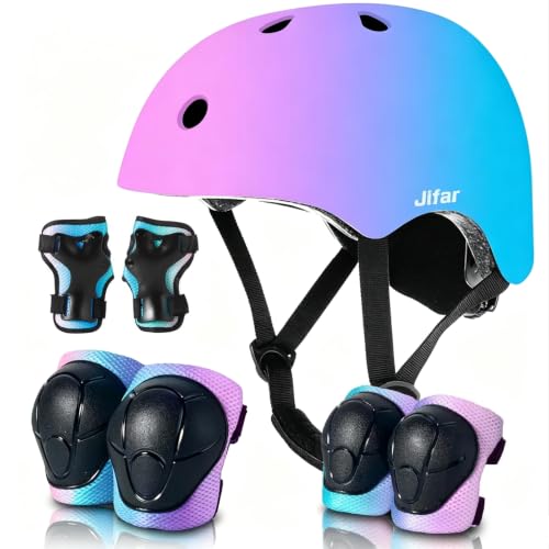 Sticker Adjustable Color Gradient Bike Kids Toddler Helmet and Pads for Kids 3-5-8-14 Girls Child Skateboard Helmet with Knee Pad Elbow Pads Guards,Riding Scooter Roller Inline skatings Longboard