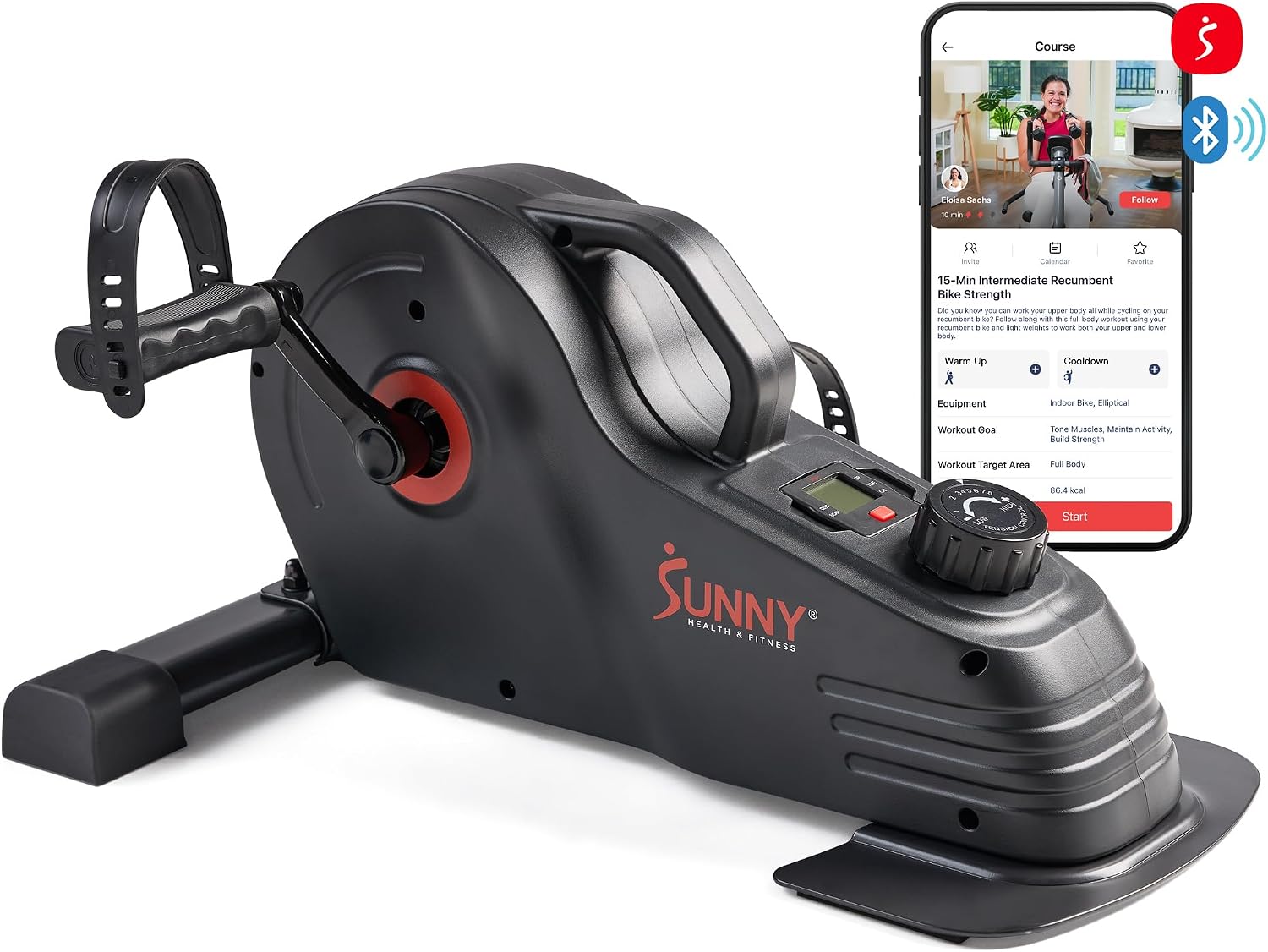 Sunny Health & Fitness Dual Function Under Desk Pedal Exerciser, Portable Indoor Cardio Mini Bike at Home, Arm/Leg Cycle for Seniors, Optional Magnetic, Motorized & Free SunnyFit App Bluetooth Connect