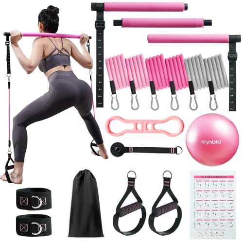 Pilates Bar Kit with Resistance Bands, Multifunctional Pilates Bar with 3 Set Exercise Resistance Bands, Portable Pilates Equipment for Women Home Gym Yoga Workouts
