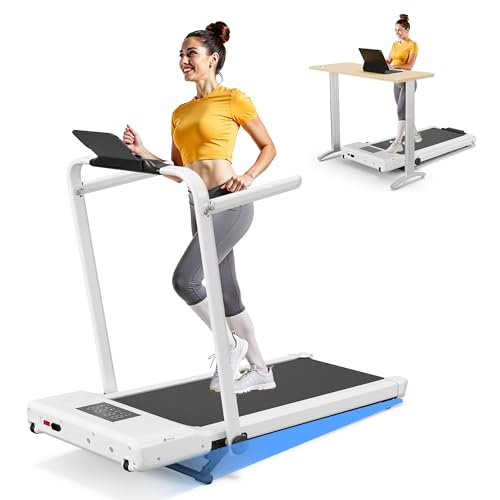 DeerRun 3 in 1 Walking Pad Treadmill, 300 Weight Capacity Foldable Treadmill, 3.0HP Low Noise Under Desk Treadmills for Home Office with Remote & APP