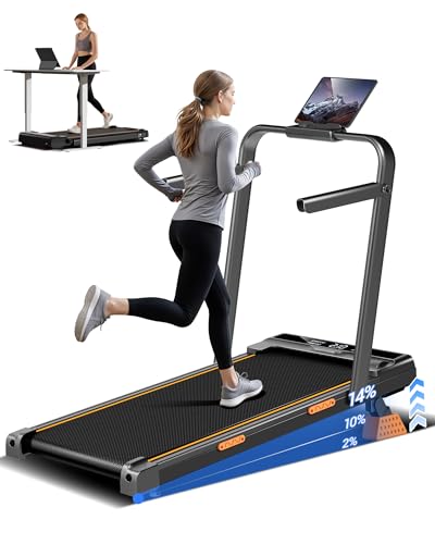 14% Incline Walking Pad Treadmills for Home Small, 4-in-1 Under Desk Treadmill with Handles, Foldable Treadmill with 2.5 HP Quiet Brushless, 330 LBS Capacity