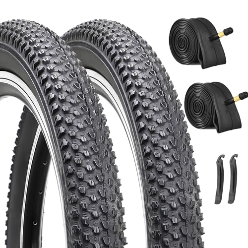 Hycline 2-Pack Mountain Bike Tires Set: 20/24/26/27.5-inch Folding Replacement High-Performance Wear-Resistant Bicycle Tires and Pair Inner Tubes with Tire Levers for MTB Off-Road Bike
