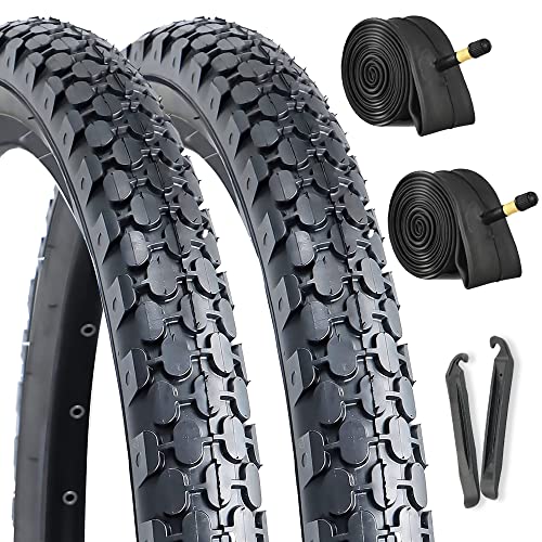 Hycline 2-Pack Cruiser Bike Tires Set: 24/26x2.125 inch Folding Replacement High-Performance Wear-Resistant Tires with Inner Tubes & Tire Levers for Beach & Urban Commuter Bikes