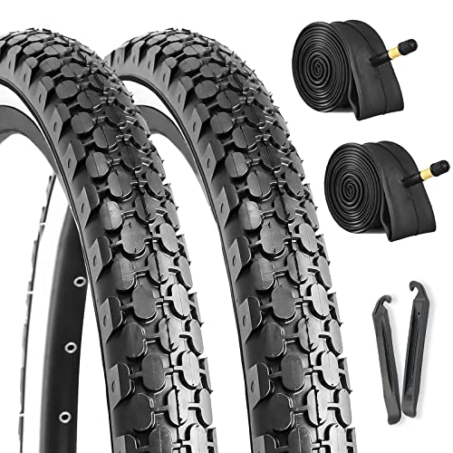 Hycline 2-Pack Cruiser Bike Tires Set: 24/26x2.125 inch Folding Replacement High-Performance Wear-Resistant Tires with Inner Tubes & Tire Levers for Beach & Urban Commuter Bikes