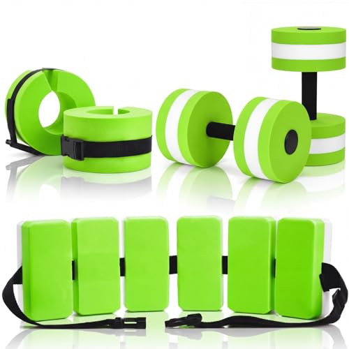 5 Pcs Aquatic Exercise Set Including 2 Ankle Swimming Weights 2 Lightweight Aquatic Exercise Dumbbells and Swim Belt Pool Exercise Equipment for Aquatic Aerobics Exercise