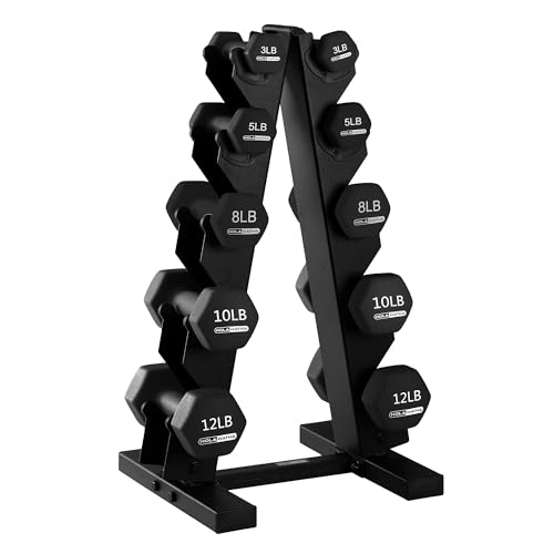 HolaHatha 2, 3, 5, 8, and 10 Pound Neoprene Dumbbell Free Hand Weight Set with Rack, Ideal for Home Exercises to Gain Tone and Definition, Pastel