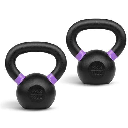 Yes4All Kettlebell, Heavy Duty Powder Coated Cast Iron Kettlebells, Non-Slip Handle & Flat Bottom for Conditioning, Strength Training & Full Body Exercises at Home Gym - Single & Pair