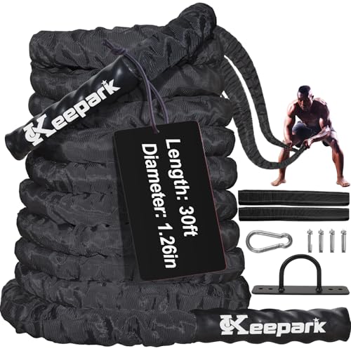 Battle Ropes for Home Gym, Exercise Rope 1.26/1.5inch, 30 40FT Heavy Battle Rope Weighted Battle Rope Training Heavy Rope for Workout Exercise