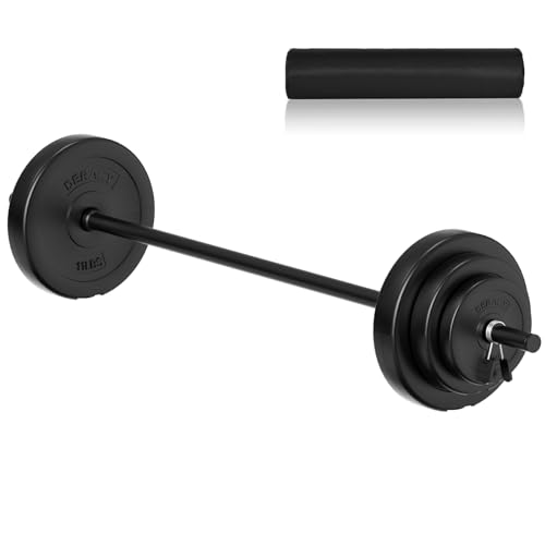 DERACY Barbell Weight Set, 43lbs Barbell Set Adjustable Olympic Weights, 6 Plates, 57.5 Inch Bar & Thick Foam Shoulder Pad, for Home Gym, Exercise, Lifting, Body Fitness, Workout to Build Muscle