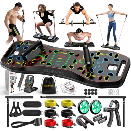 LALAHIGH Push Up Board,36 in 1 Home Gym Equipment with Ab Roller Wheel & Resistance Bands, Portable Foldable Workout Board for Full Body Strength Training Men Women