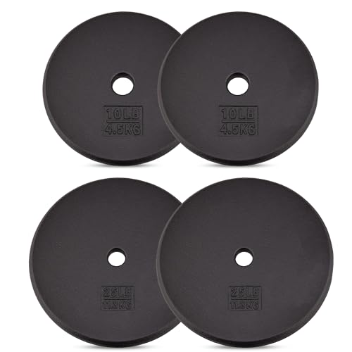 Yes4All Standard 1" Cast Iron Weight Plate - Ideal for Strength Training - Multiple Weight: 5LB to 25LB (Single & Set of 4)