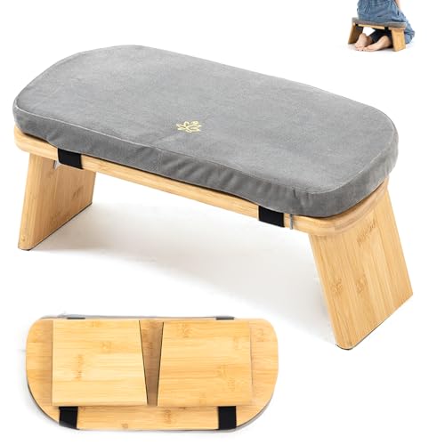 Meditation Bench, Bamboo Meditation Stool, Folding Kneeling Meditation Bench, Seiza Prayer Bench, Prayer Bench with Meditation Cushion, Kneeling Stool