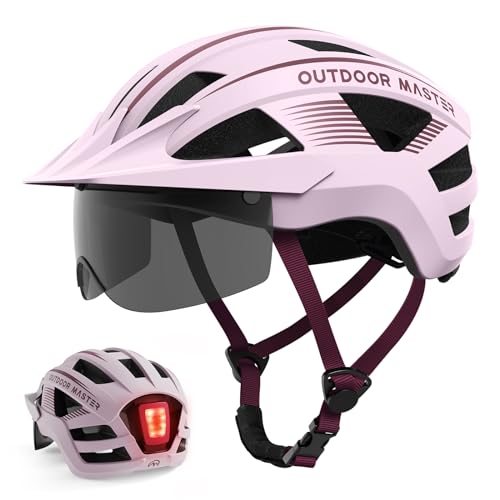 OutdoorMaster Adult Bike Helmet - Bicycle Helmet with Rechargeable Rear LED Light, Detachable Magnetic Goggles, Removable Sun Visor - Suitable for Commuting and Cycling for Men and Women
