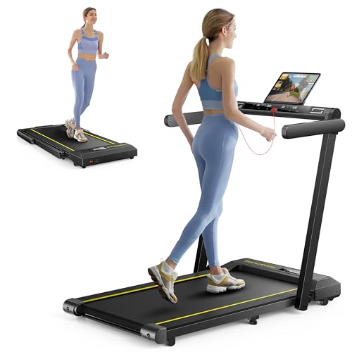Walking Pad Treadmill with 12% Incline, 4 in 1 Folding Treadmill for Home/Office with Handle Bar, 2.5HP Under Desk Treadmills Portable Walking Pad with App & Bluetooth Speaker, 0.6-10MPH