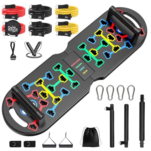 Portable Home Gym Workout Equipment, Push Up Board, Pilates Bar & Fitness Accessories with Resistance Bands for Upper Body Strength Training Full Body Workout at Home
