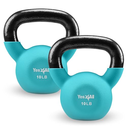 Yes4All Kettlebell, 5-65 LB Neoprene Coated Cast Iron Kettlebells, Wide Grip Handle & Flat Bottom for Swings, Squats, Deadlifts, Push Ups & Full Body Training at Home Gym - Single & Set